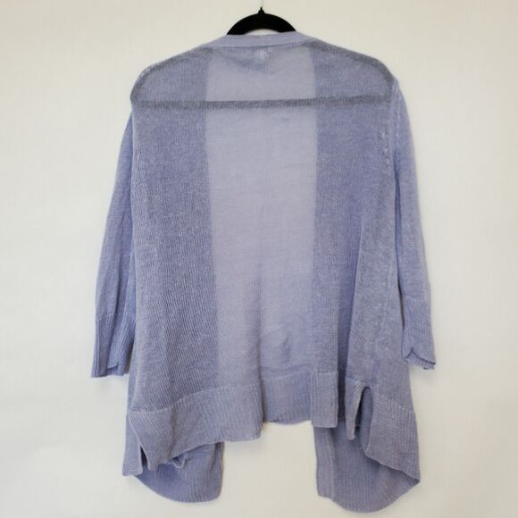 J. Jill Cardigan Womens Small Missy Open Front Linen Open Knit 3/4 Sleeve Blue - Picture 6 of 9